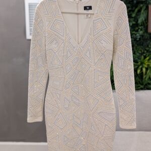 Va Va Voom Cream Geometric Long Sleeve Dress